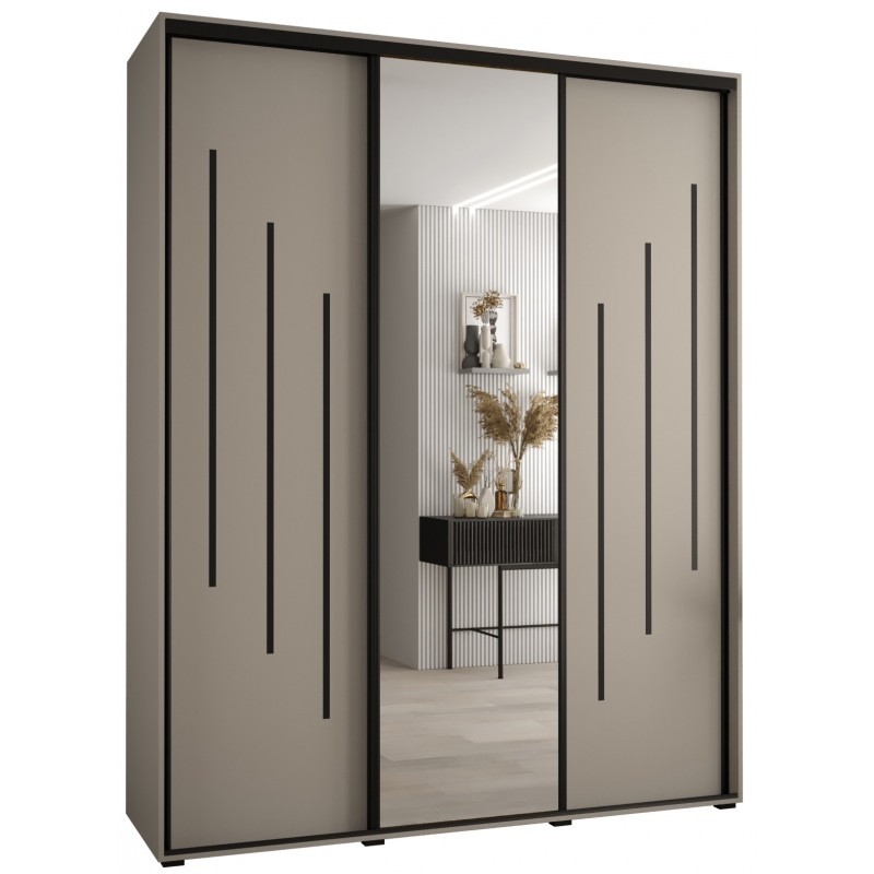 Skydedørsgarderobe med spejl – Dakota 9, 3-dørs, B200 x H235,2 x D45 cm
