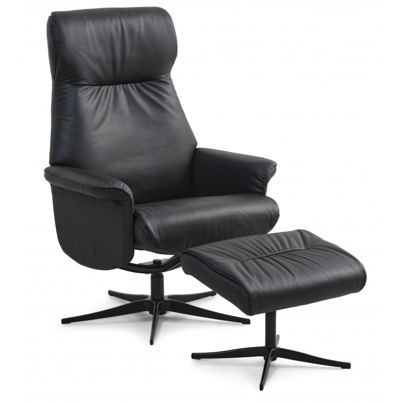 Tristan lænestol med fodskammel - Sort læder