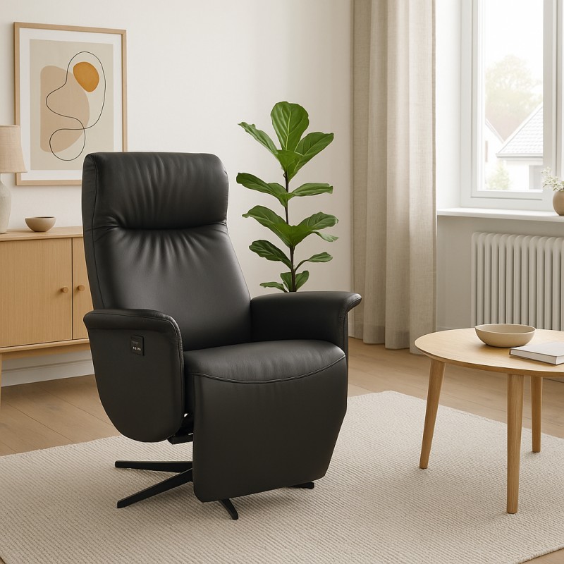Tristan lænestol med indbygget skammel og 2 motorer - Sort læder