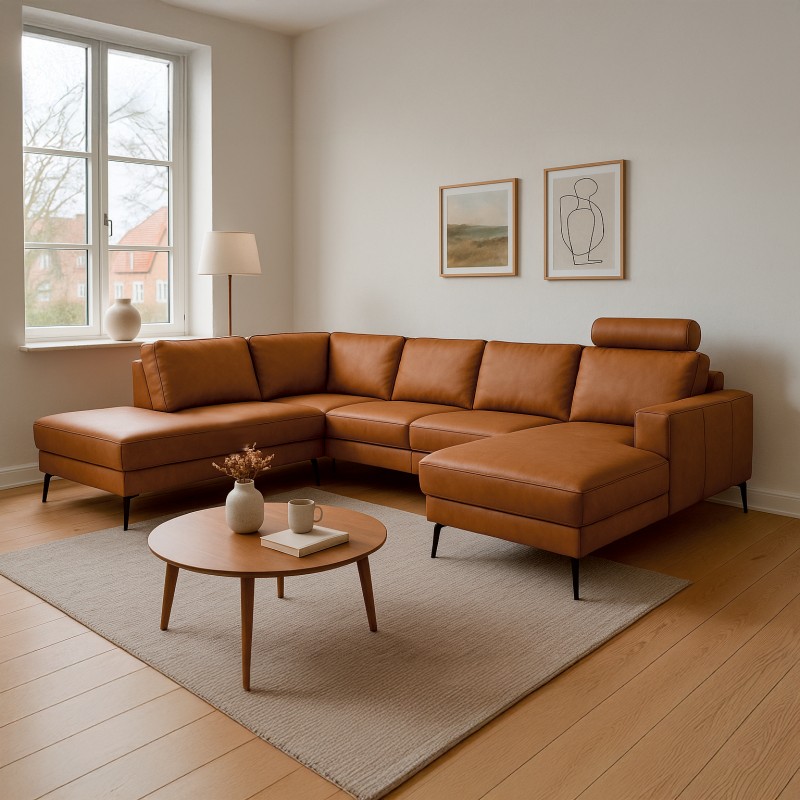 Hjort Knudsen Esbjerg Læder U-sofa - Højrevendt