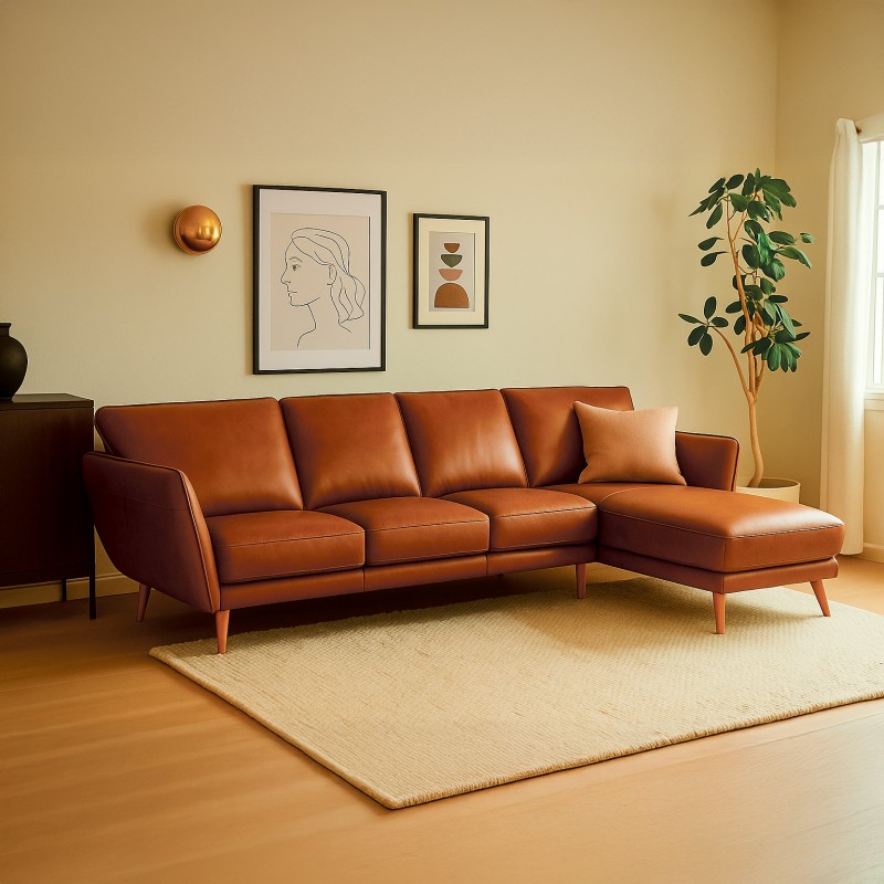 Hjort Knudsen Liam Chaiselong sofa Cognac - Højrevendt