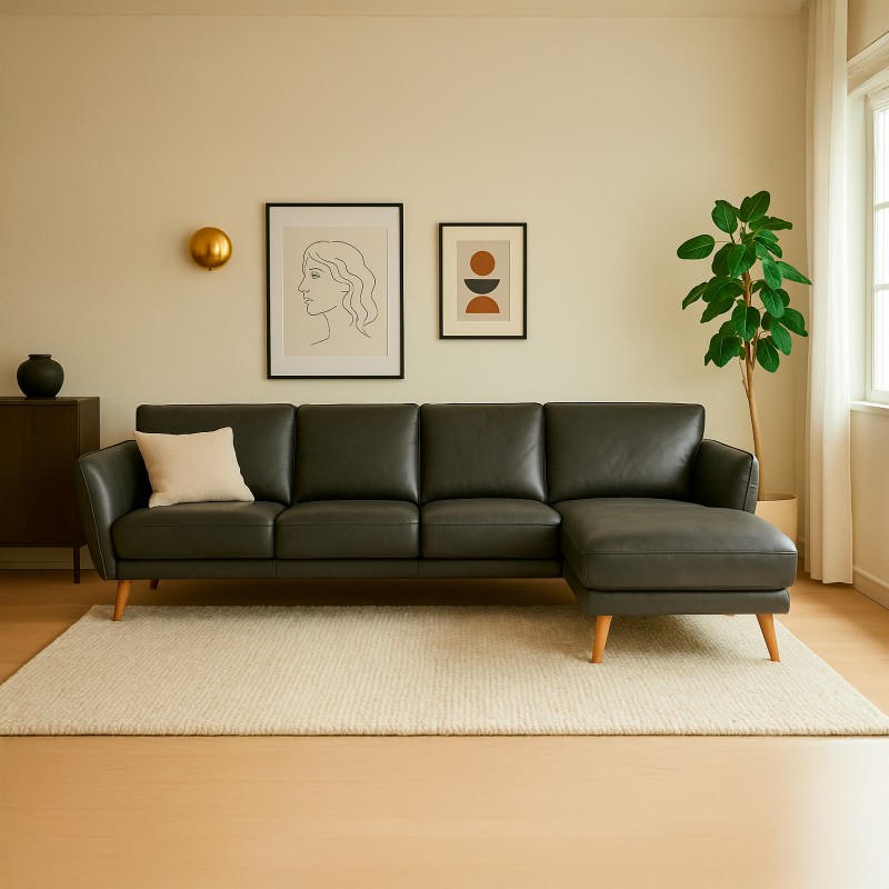 Hjort Knudsen Liam Chaiselong sofa Sort læder- Højrevendt