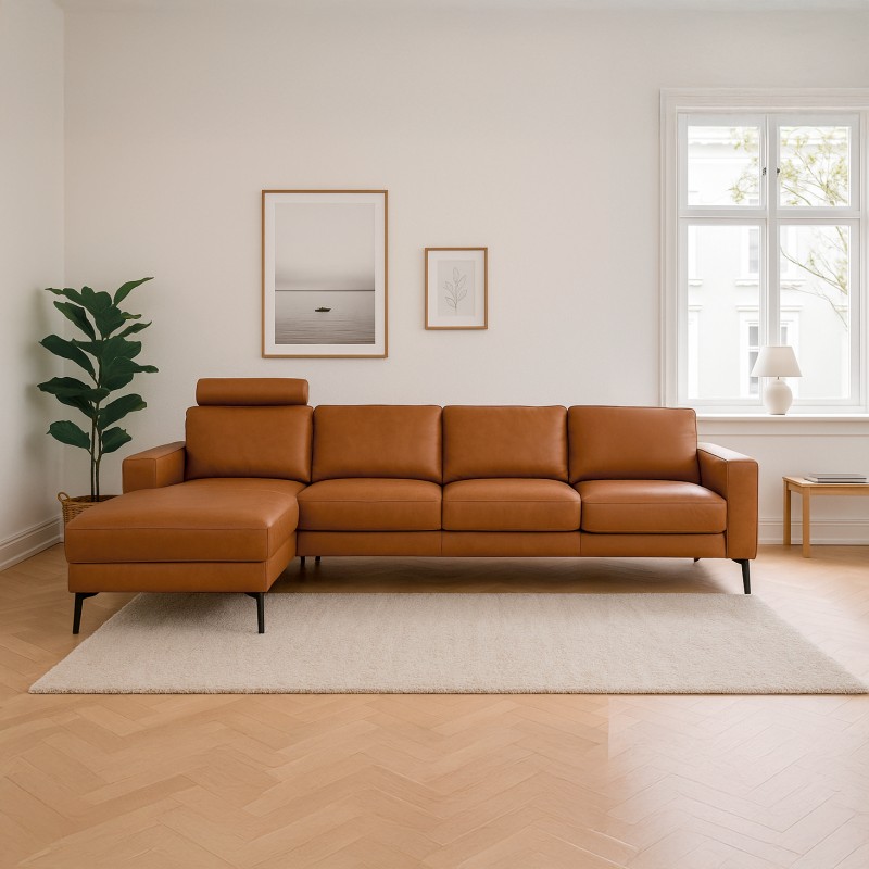 Hjort Knudsen Esbjerg læder chaiselongsofa venstrevendt