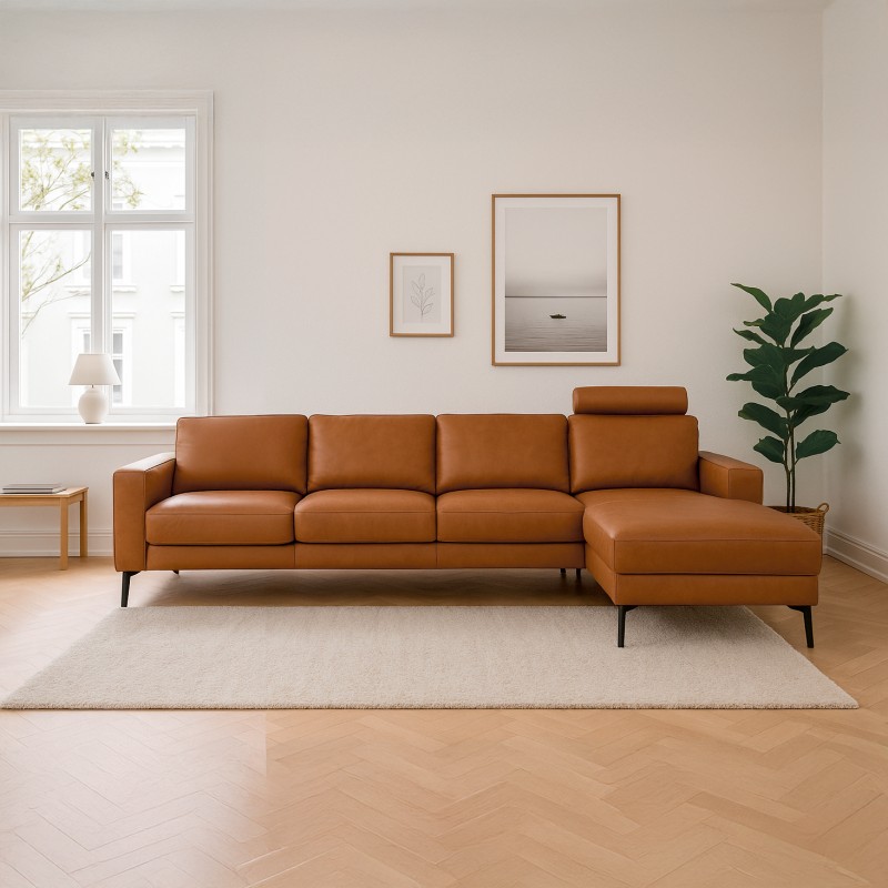 Hjort Knudsen Esbjerg læder chaiselongsofa højrevendt