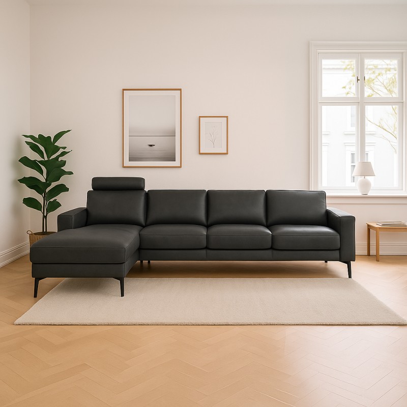 Hjort Knudsen Esbjerg læder chaiselongsofa venstrevendt