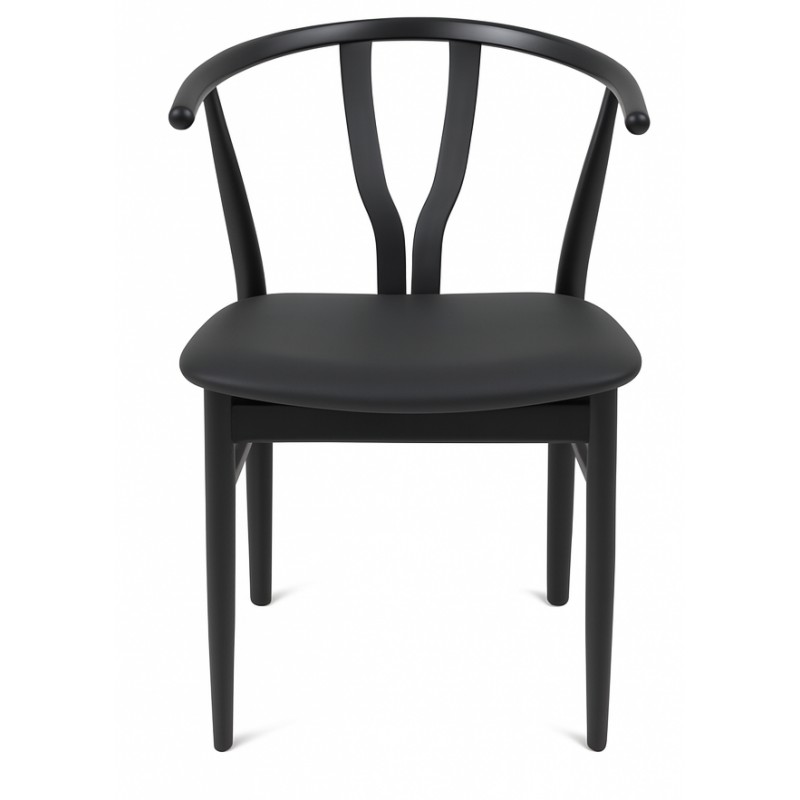 Anja spisebordsstol - Sortlakeret - sort læder