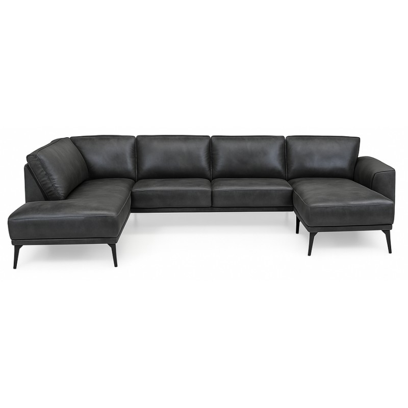 Hjort Knudsen Ishøj læder U-sofa Højrevendt