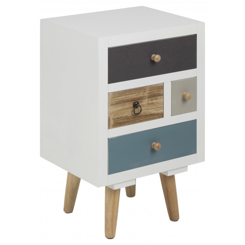Natbord Signature Xylina sengebord med 4 multifarvede skuffer hvid 59x36x30 cm