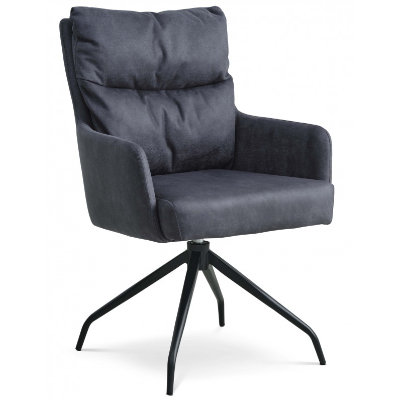 Lotus Spisebordsstol med armlæn - Mørkeblå micro læder bull