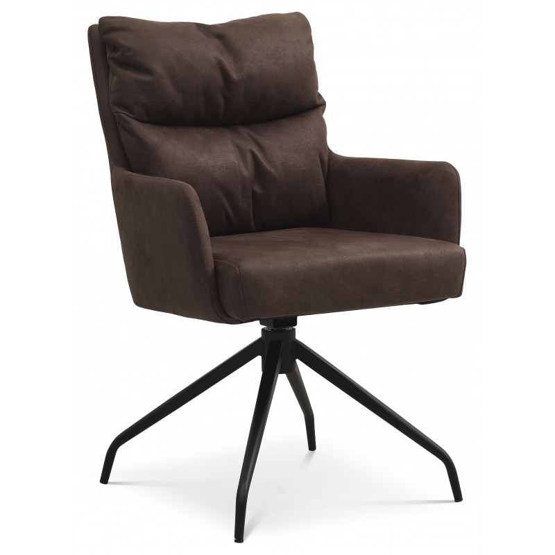 Lotus Spisebordsstol med armlæn - Brun micro læder bull