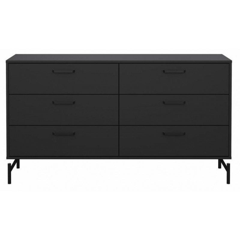 Dana dobbeltkommode med 6 skuffer - mat sort, 138 x 39 x 76,6 cm