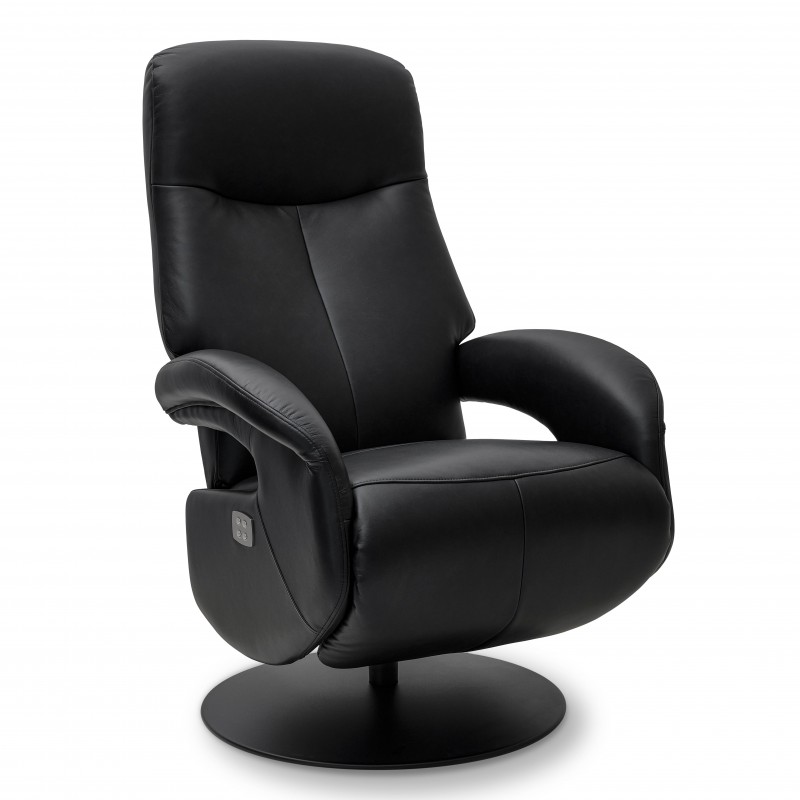 Bull lænestol med 2 motor og indbygget skammel - Sort læder billede