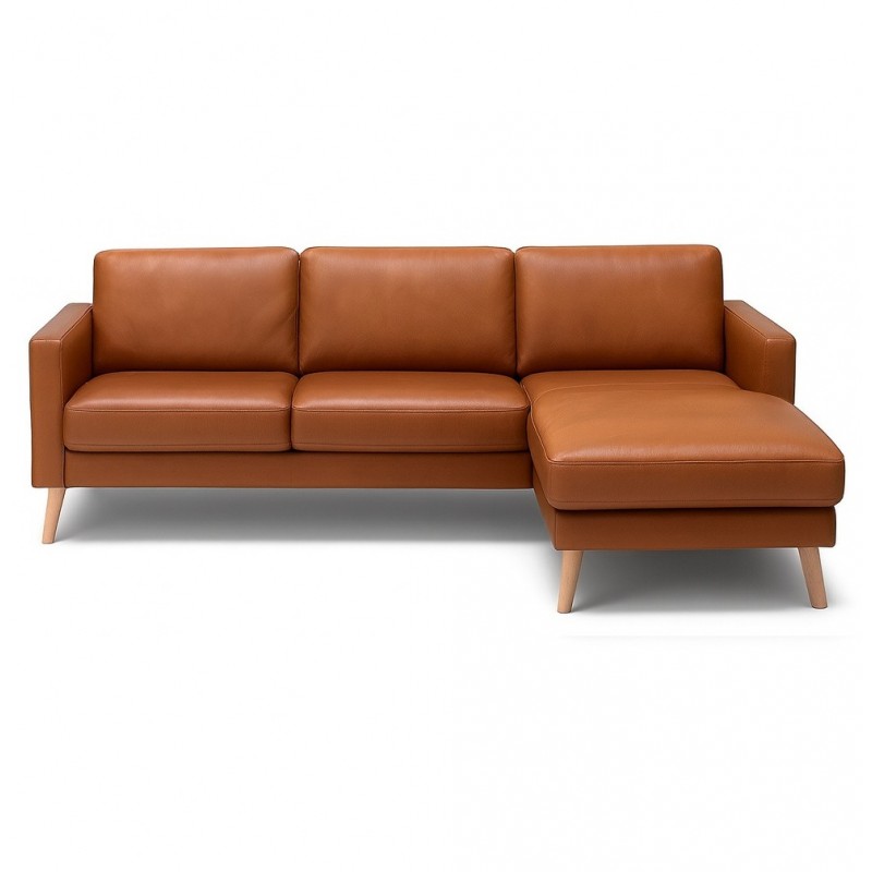 Hjort Knudsen Hvidovre chaiselong lædersofa Højrevendt