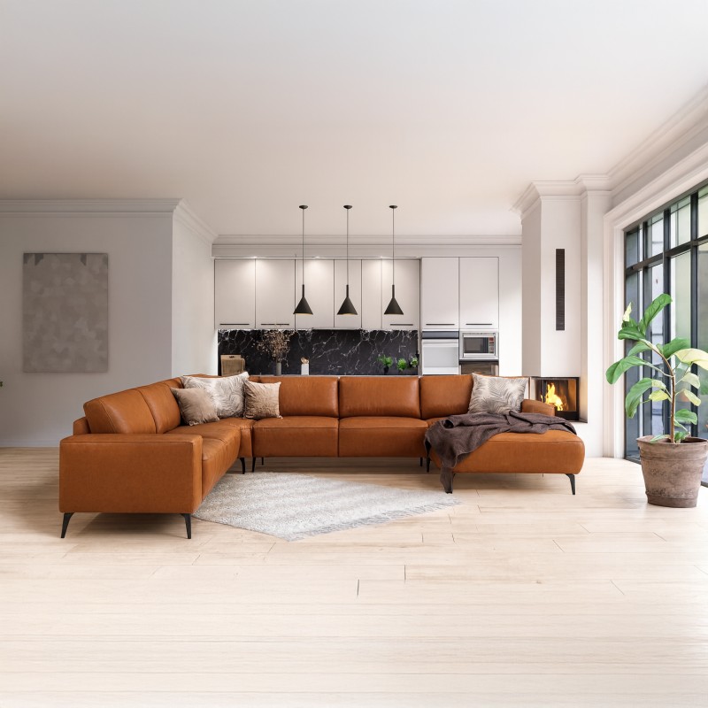 Hjort Knudsen Copenhagen læder hjørnesofa med chaiselong Højrevendt