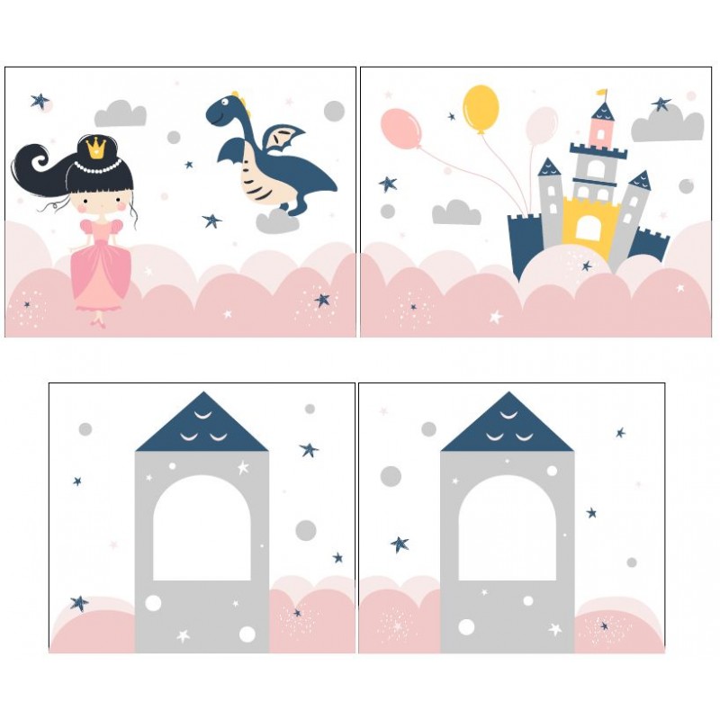 Sengeforhæng til halvhøj seng – Prinsesse Sophie, hvid/lyserød (PINO/SCOTT) billede