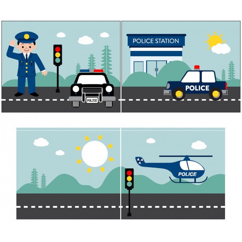 Legetæppe-forhæng til mellemhøj seng – Politi, blå billede