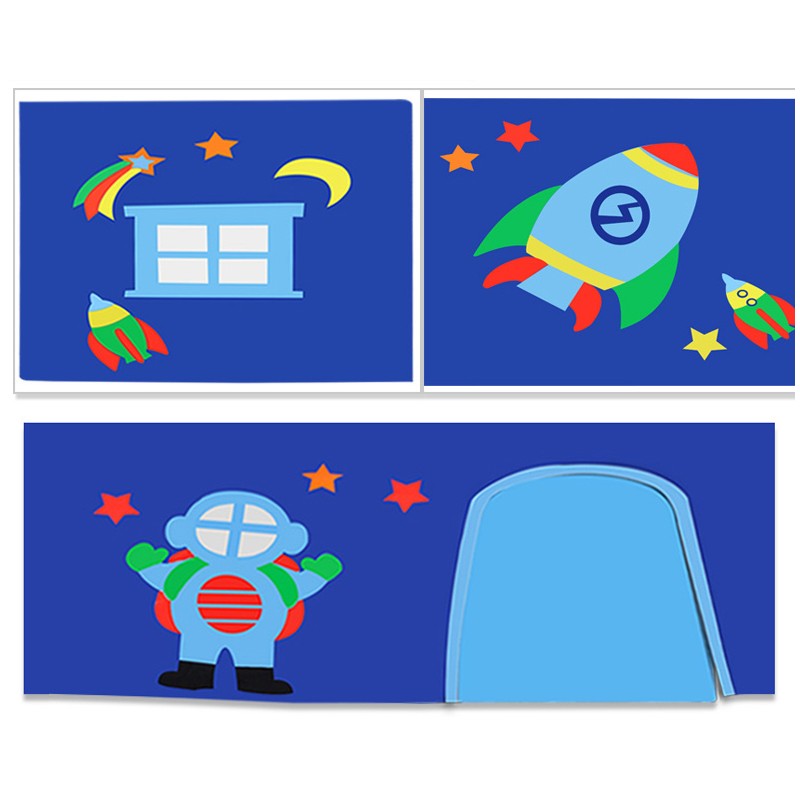 Legetæppe gardinsæt til halvhøj seng – Astro, blå (bomuld) billede