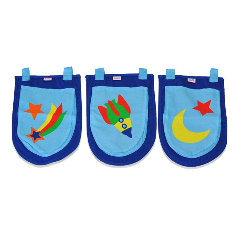 Opbevaringslommer til mellemhøj seng – Astro, blå (3 stk.) billede