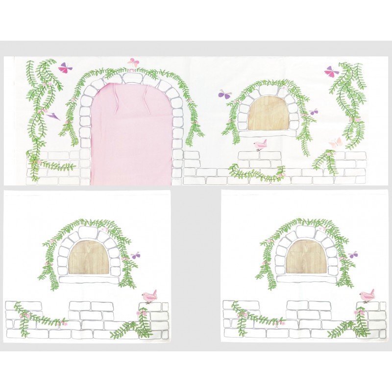 Legetæppe gardin til halvhøj seng – Birdy, hvid/lyserød billede