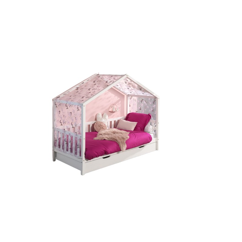 Sengehimmelsæt til hus-seng – DALLAS, sommerfugl, hvid billede