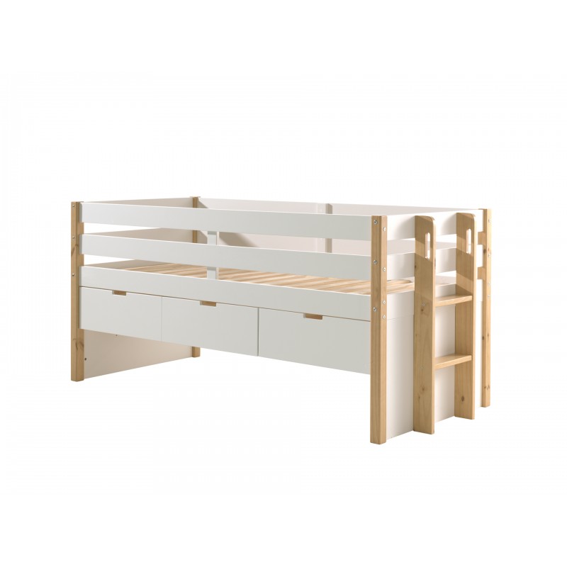 Halvhøj seng 90 x 200 – Margrit, natur/hvid billede