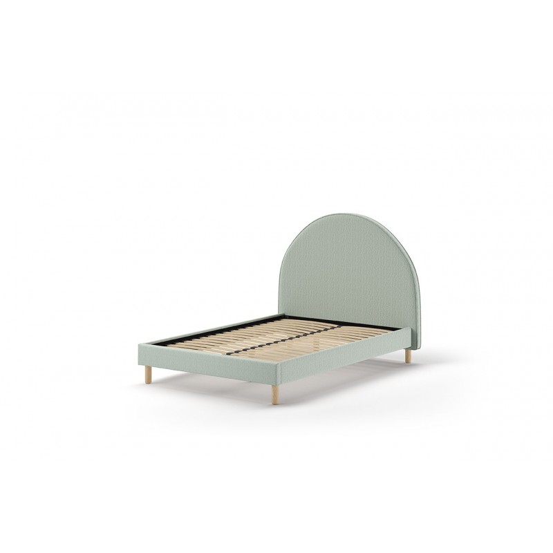 Seng med sengegavl 140 x 200 – Moon i olivengrøn bouclé billede