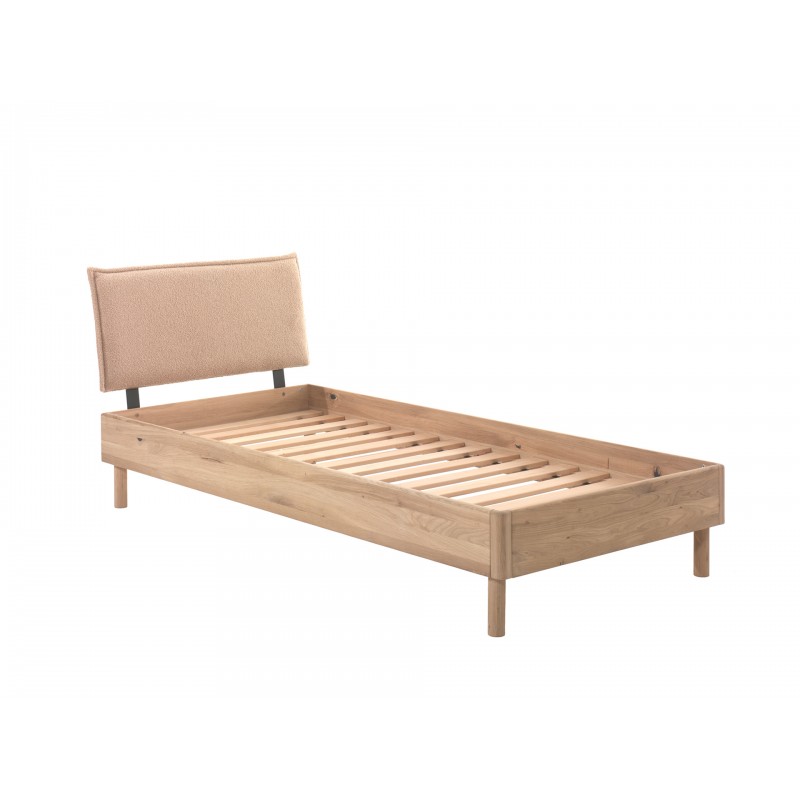Seng 90 x 200 cm i eg - Forrest Oak med bouclé gavl