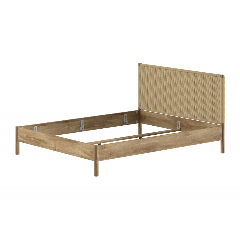 Dobbeltseng 160 x 200 cm – Olive i eg med flettet gavl billede