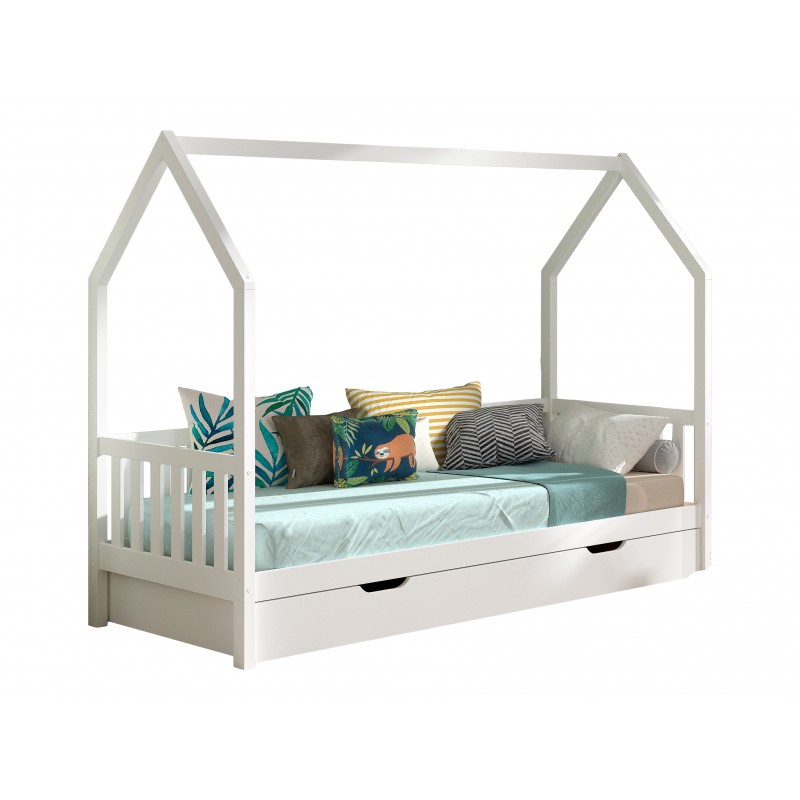 Seng med hustag Cabane 90×200 cm – Hvid (inkl. skuffe) billede