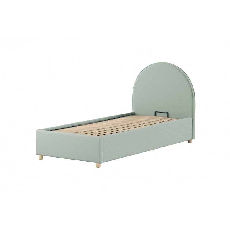 Seng med opbevaring 90 x 200 cm – Moon, grøn bouclé billede