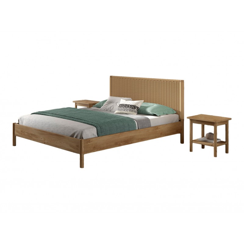 Dobbeltseng 160 x 200 cm – Olive i eg med fletgavl billede