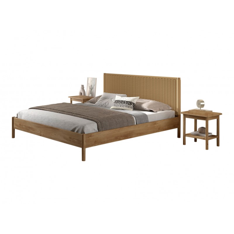 Dobbeltseng 180 x 200 cm – Olive i eg med flettet gavl billede