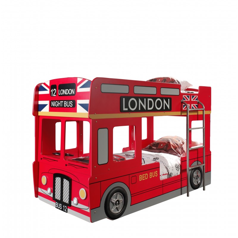 Køjeseng til børn – London bus, 90 × 200 cm, rød billede