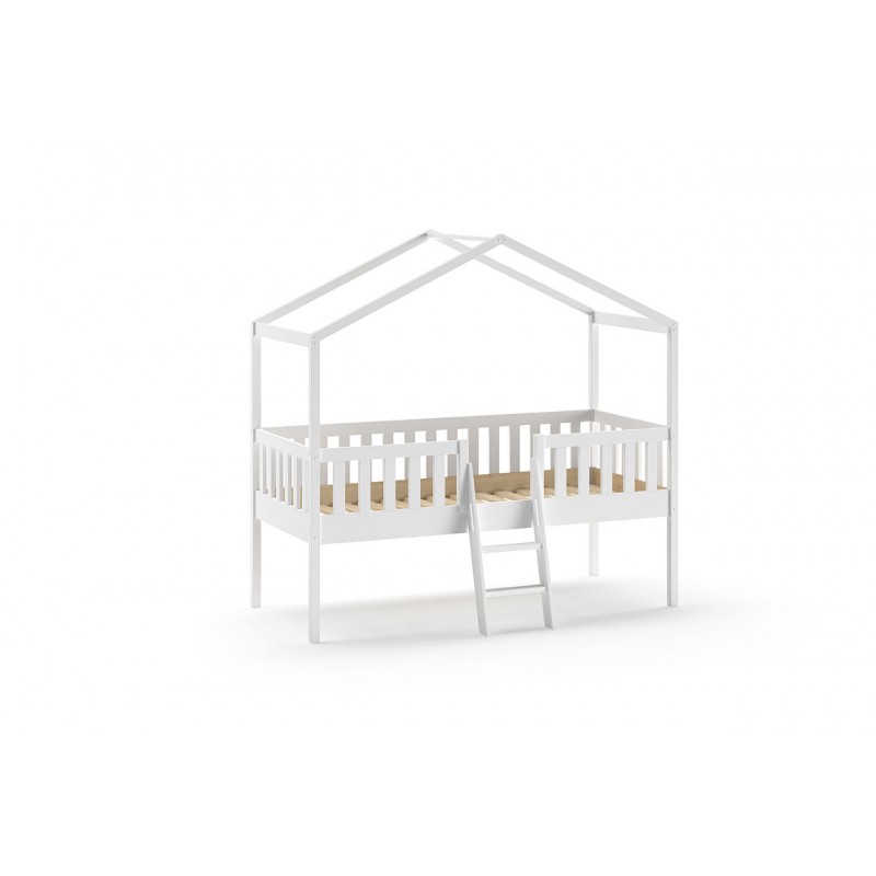 Halvhøj juniorseng med hustag 90 x 200 – Dallas, hvid billede