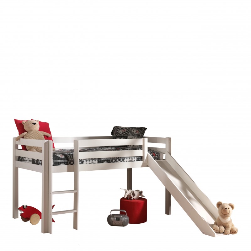 Halvhøj seng med rutsjebane 90 x 200 cm – Pino, hvid billede