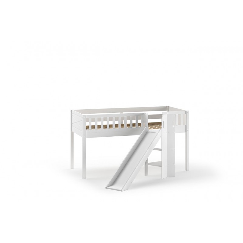 Halvhøj seng med rutsjebane 90 x 200 – Scott, hvid billede