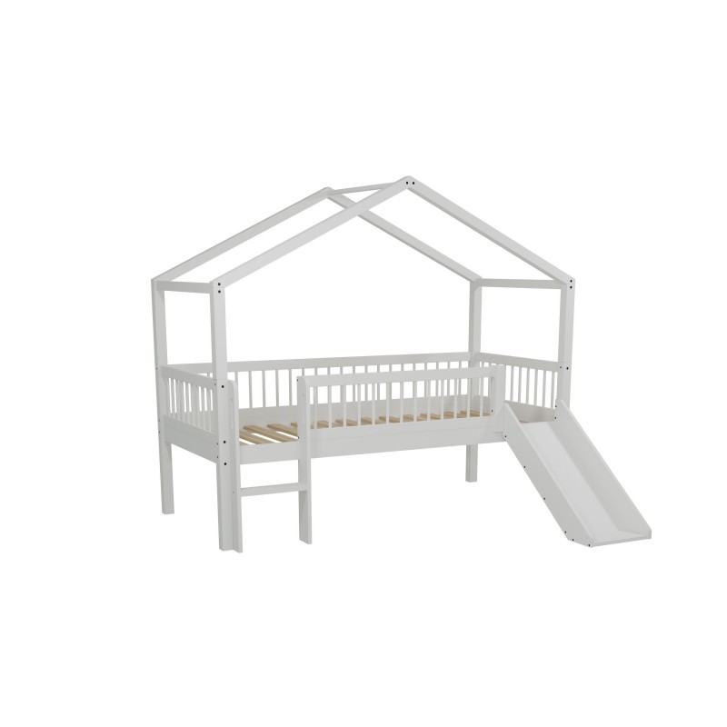 Halvhøj seng med rutsjebane 90 x 200 - Forrest Beech, hvid