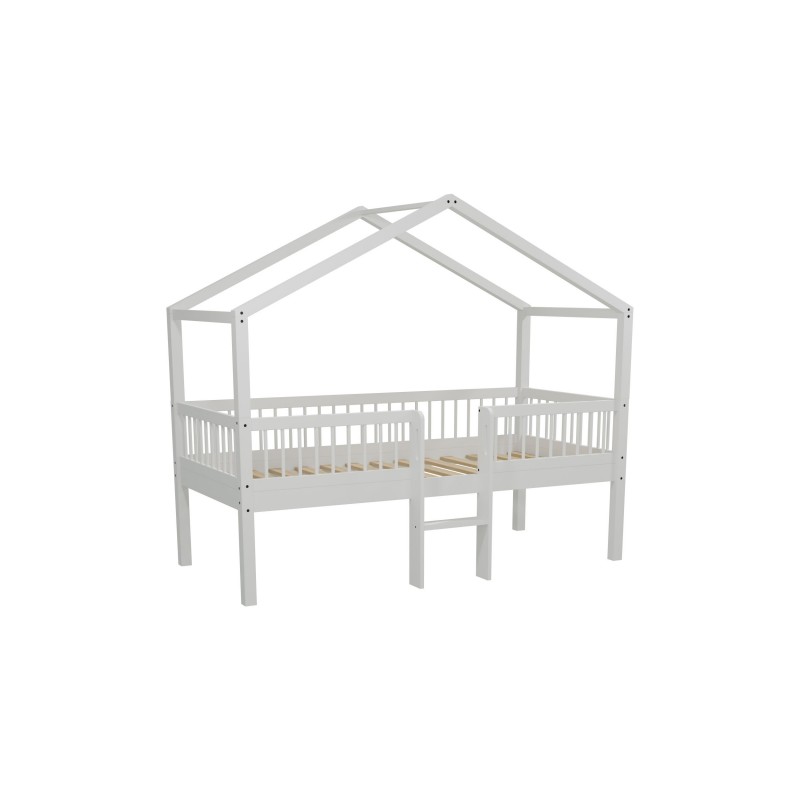 Halvhøj husseng med stige 90 × 200 cm - Forrest Bøg, hvid