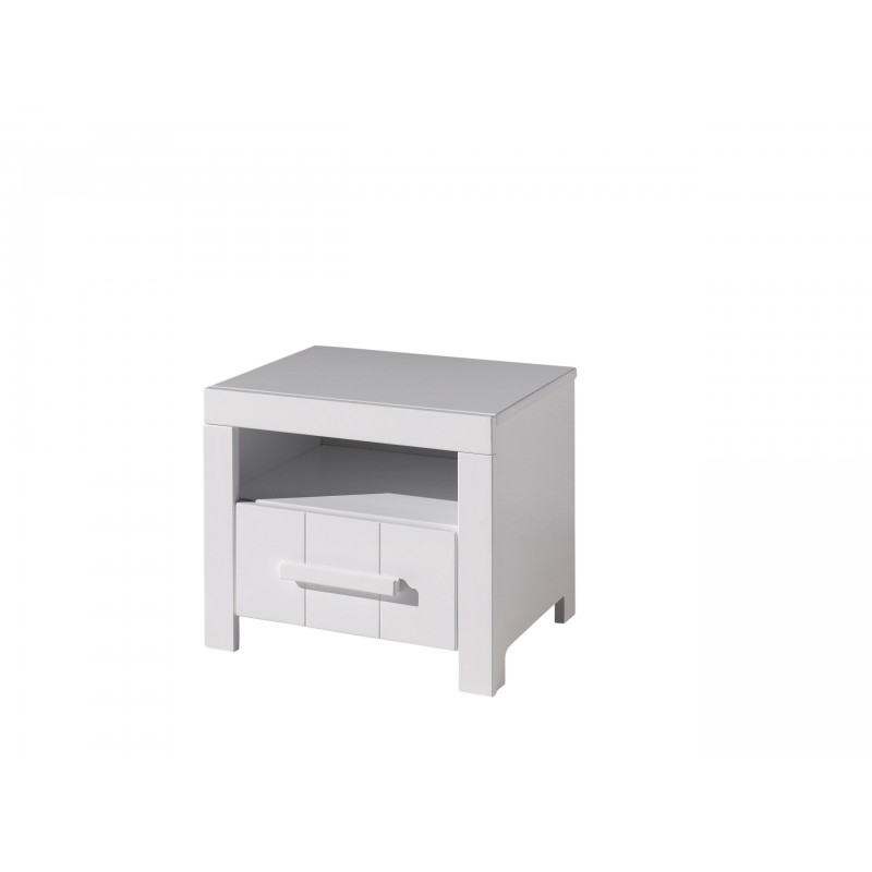 Sengebord Erik - hvid natbord i lakeret MDF og fyrretræ