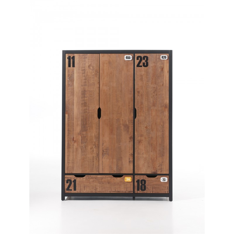 Garderobeskab i fyrretræ – Alex, natur, 3 døre billede