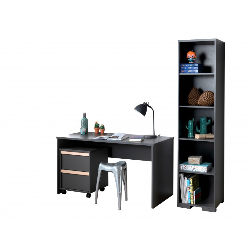 Børnemøbelsæt med skrivebord og reol - London, anthracit