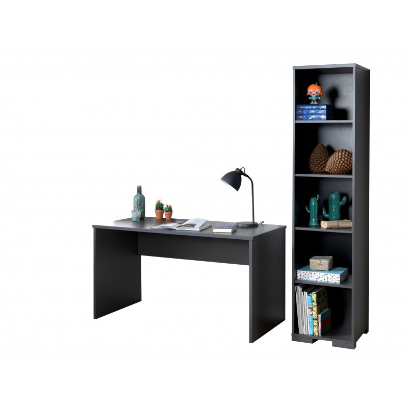 Skrivebord og bogreol til børneværelse – London sæt, antracit billede