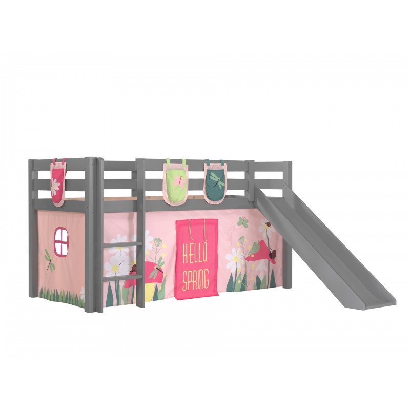 Halvhøj børneseng med rutsjebane – Pino Sæt, grå billede