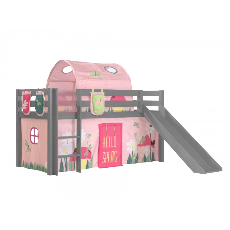Halvhøj seng med rutsjebane - Pino Sæt, grå