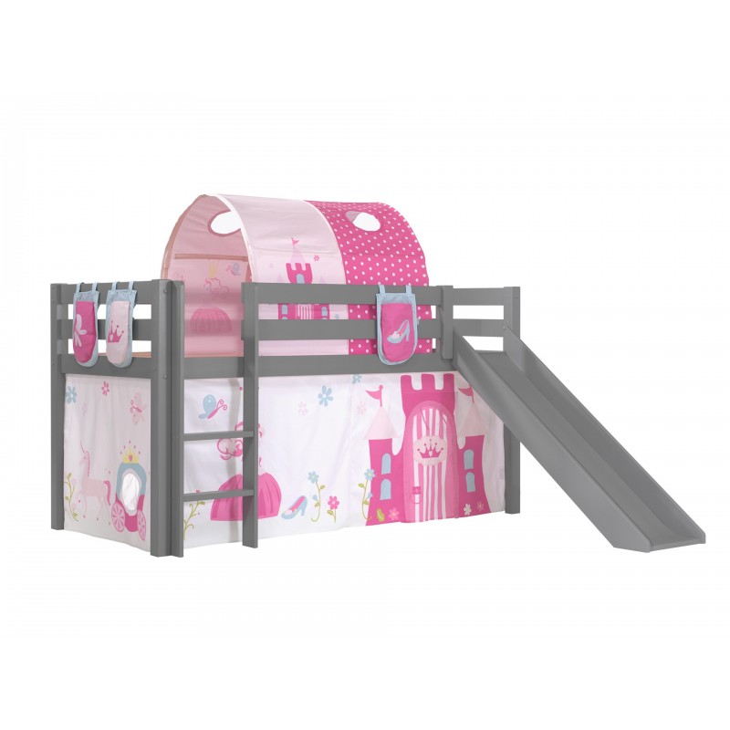 Halvhøj seng med rutsjebane – Pino, grå, Princess tekstil billede