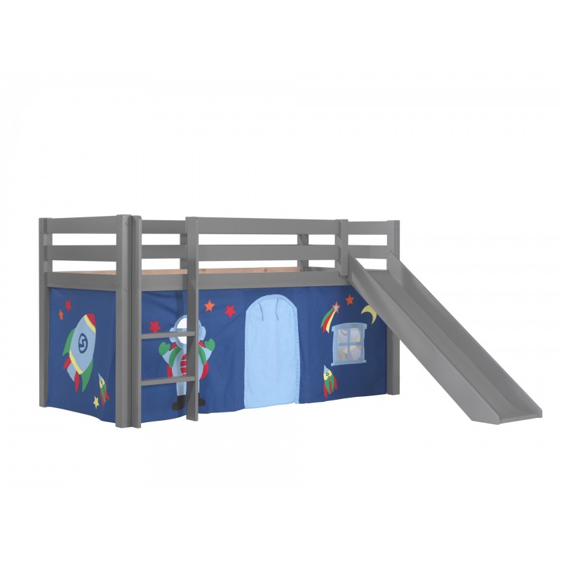 Halvhøj seng med rutsjebane – Pino, grå, Astro forhæng billede