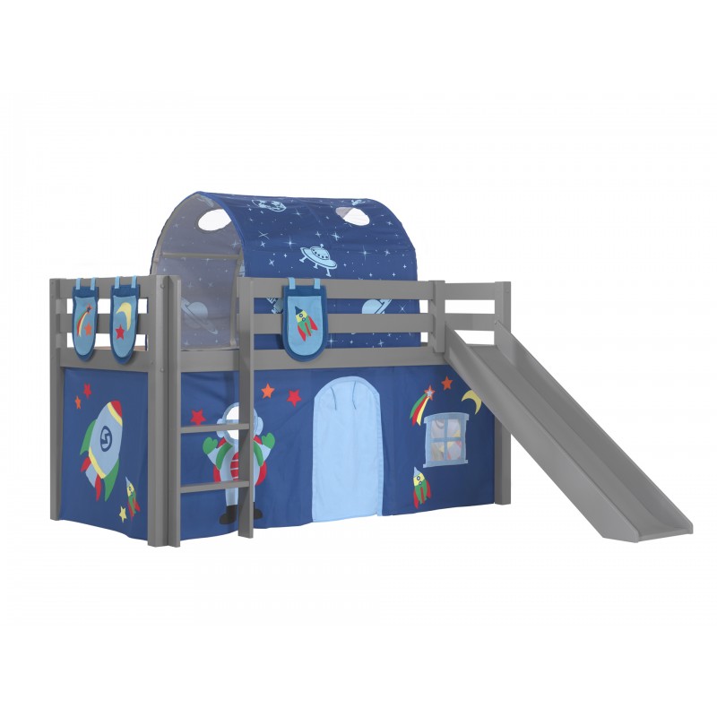 Halvhøj seng med rutsjebane - Pino, grå, Astro tekstilsæt