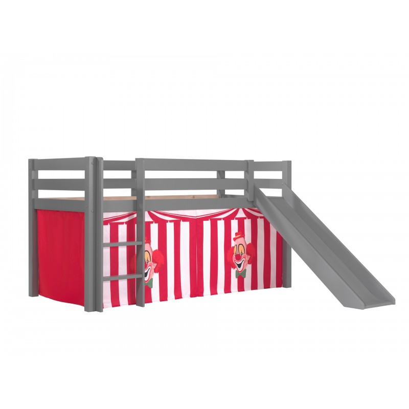 Halvhøj seng med rutsjebane – Pino, grå, inkl. forhæng Chucky billede