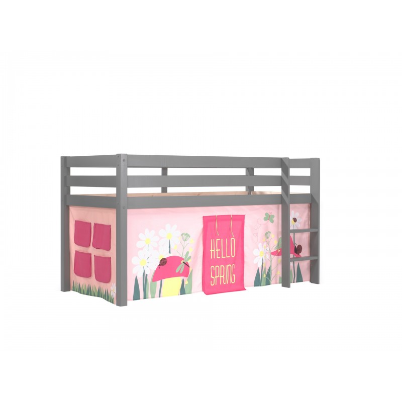 Halvhøj seng med forhæng – Pino, grå, Spring billede