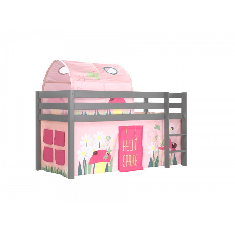 Halvhøj seng med forhæng og tunnel – Pino, grå, Spring billede